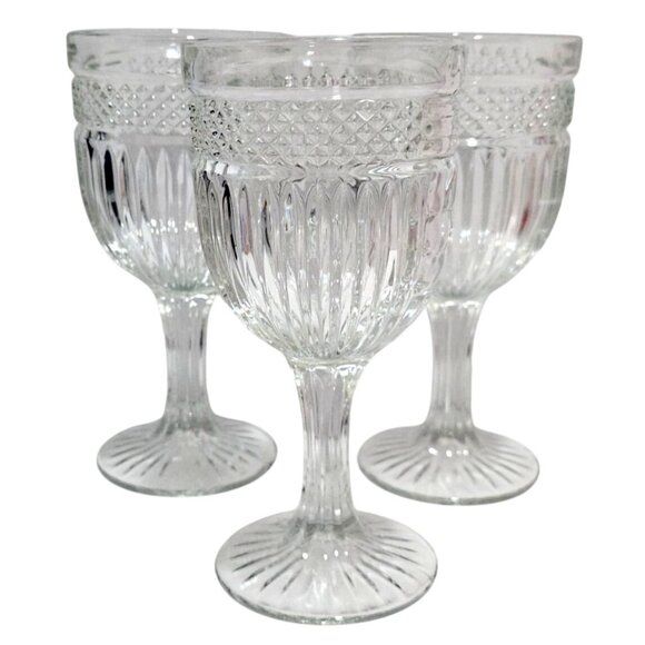 Libbey Other - 3 Libbey Radiant Water Glasses Vintage Pressed Glass 7" diamond ribbed patterned